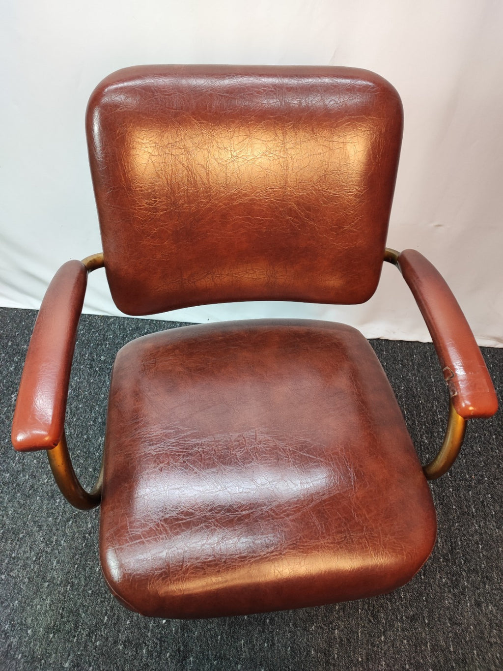 Vintage USA Bürostuhl 60er Drehstuhl Messing Leder Mid-Century Office Retro
