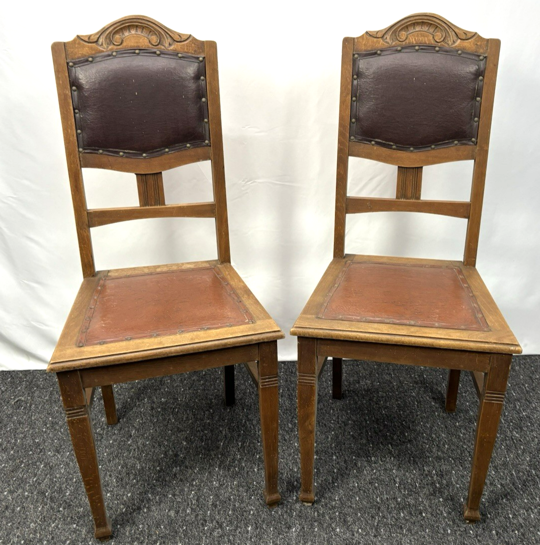 1 von 3 Jugendstil Esszimmerstuhl Art Deco Antik Holz Leder