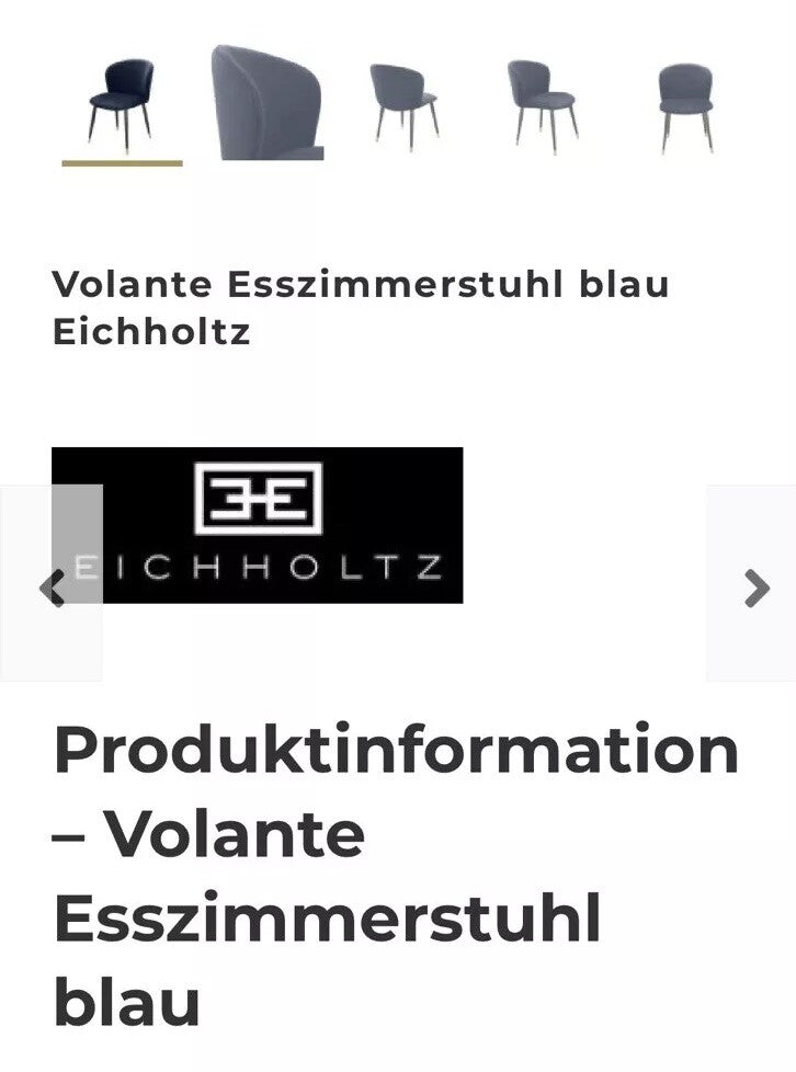 EICHHOLTZ Voltane Design Willis Esszimmerstuhl Mitternachtsblau Samtbez. Vintage
