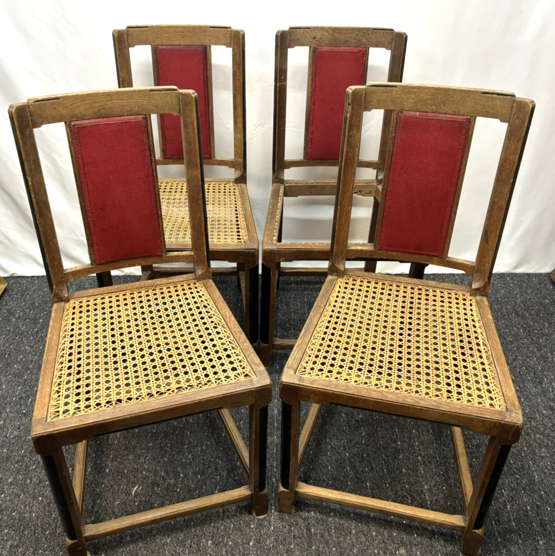 4er Set Stühle Esszimmer Art Deco Vintage Wiener Geflecht (z.T. beschädigt)