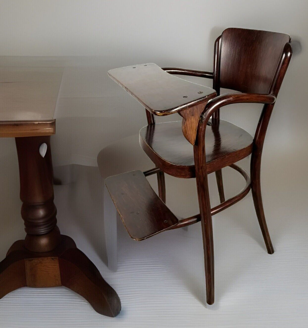 Original Thonet Kinderstuhl Hochstuhl mit abnehmbaren Tisch Mahagoni Art Deco