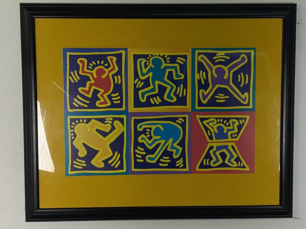 Bild Keith Haring Dancers Yellow 70x90 cm im schwarzen Rahmen/ Glas - Wesel Antik Kunst Vintage