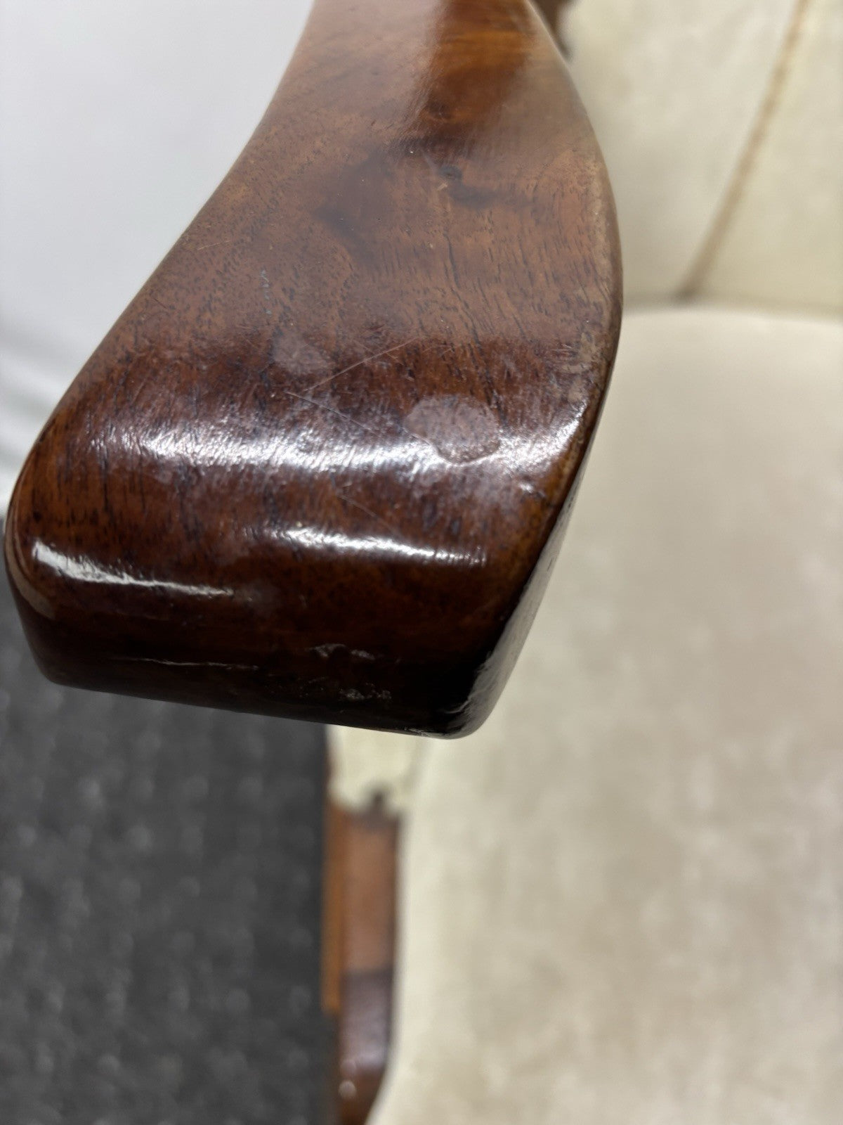 Art Deco Armlehnstuhl  Esszimmer Büro Vintage Stuhl Polster Holz beige