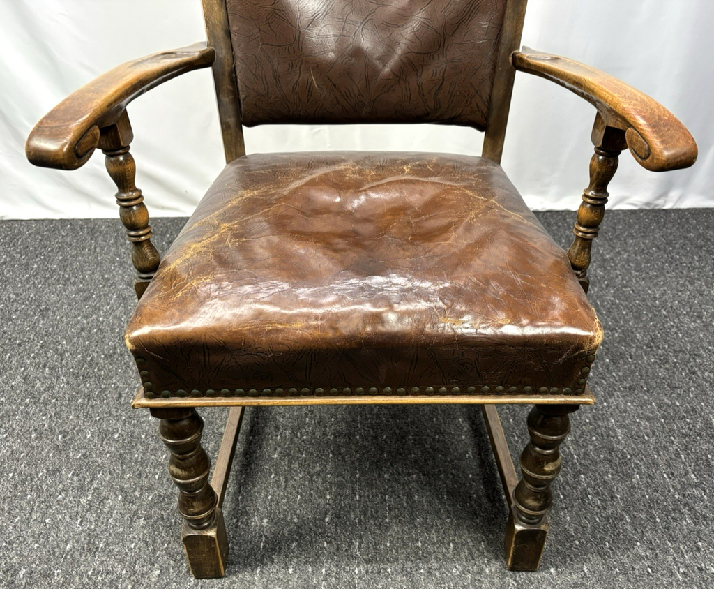 Thronstuhl Armlehnstuhl Antik Art Deco Massivholz Leder Hochlehner