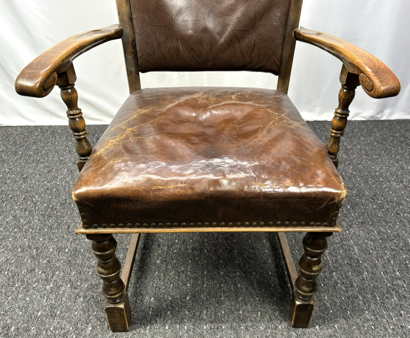 Thronstuhl Armlehnstuhl Antik Art Deco Massivholz Leder Hochlehner