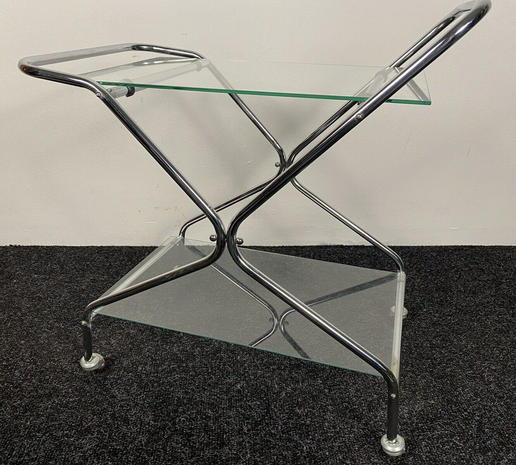 Servierwagen Barwagen Küchenwagen Stahlrohr Bauhaus Glas