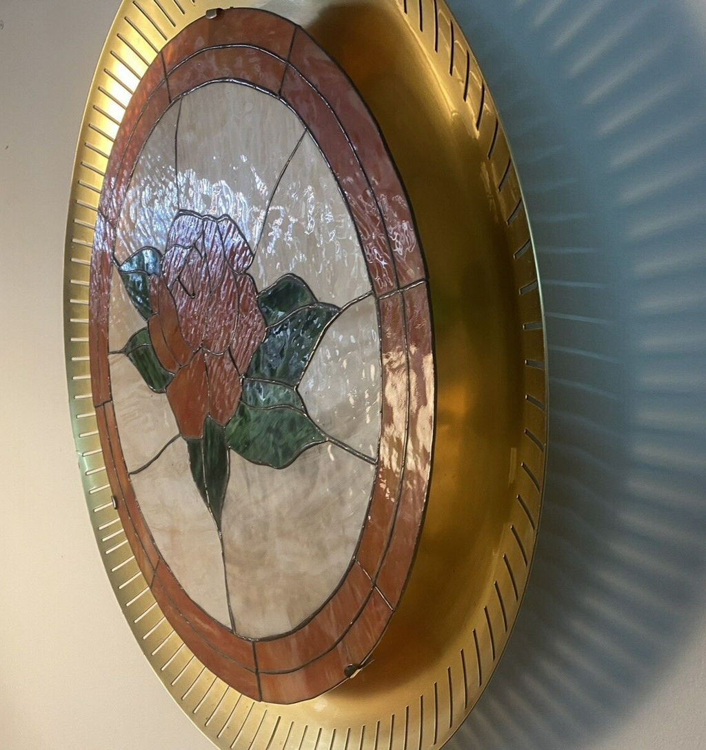 Wandleuchte Glasmalerei Messing  Lampe groß Vintage 85 cm Durchmesser