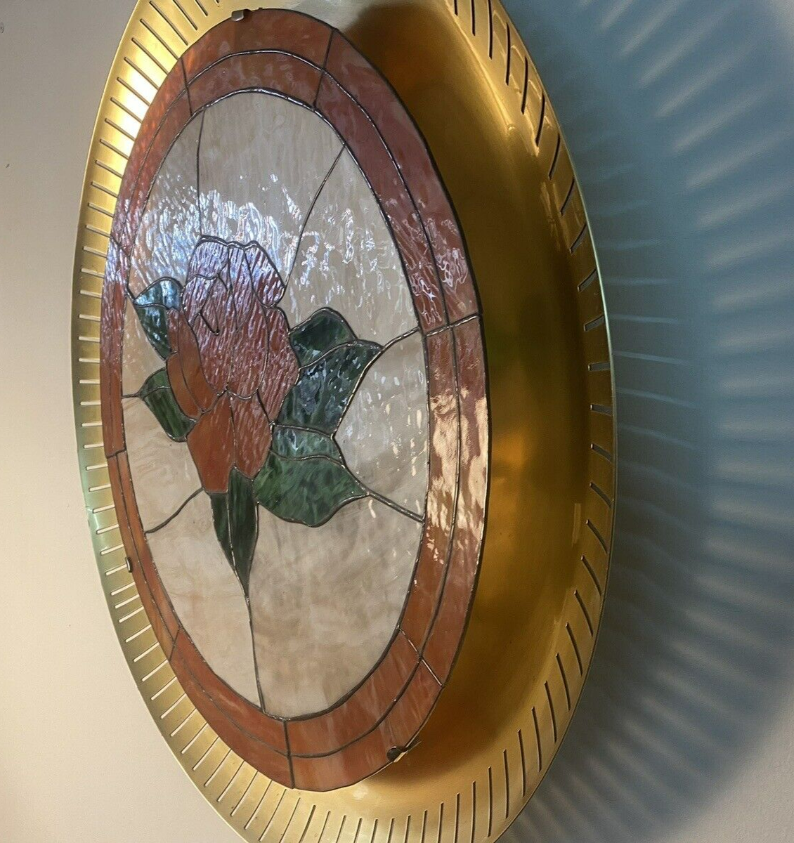 Wandleuchte Glasmalerei Messing  Lampe groß Vintage 85 cm Durchmesser