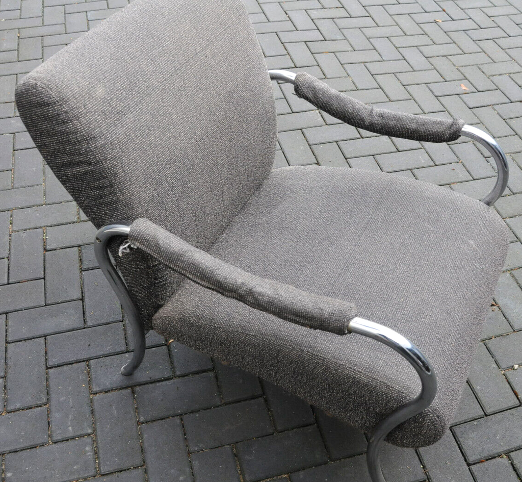 Stahlrohr Sessel  Vintage Bauhaus Stil  Stahlrohrmöbel Polster grau Chrom Stoff