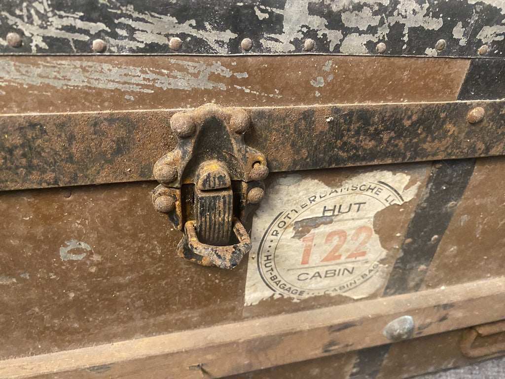 Antiker Koffer, Metall/ Holz, Truhe, Tisch, Holland, Niederlande