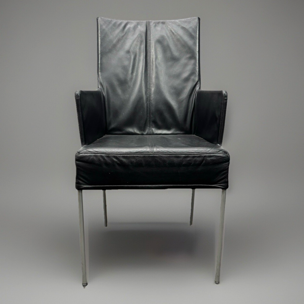 1 von 2 Hochlehner Esszimmer Armlehnstuhl Leder Vintage Stahlrohr schwarz