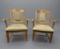 2x Massiver Holzstuhl mit Armlehnen – Vintage / Landhausstil – Leder gepolstert