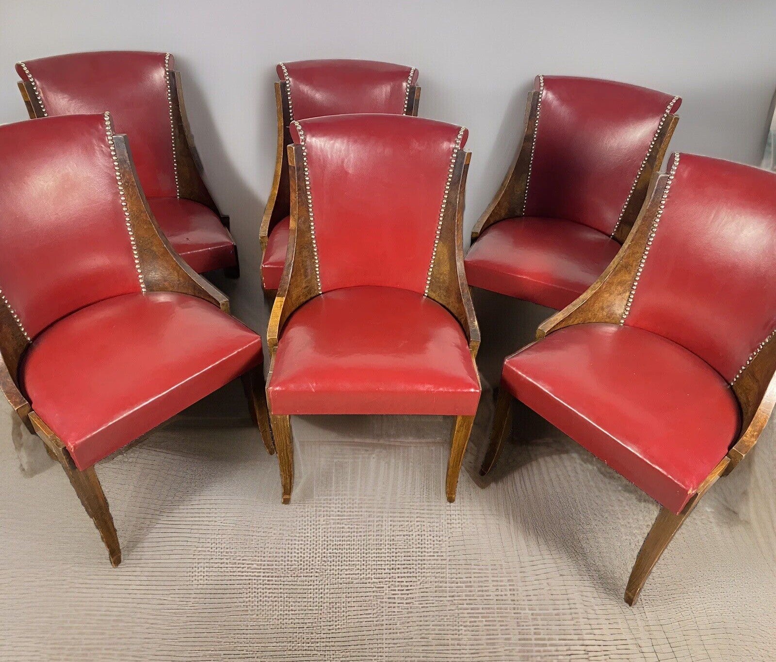 1 von 6 Gondelstühle Französisch Art Deco Nussbaum Wurzelholz Antik ca. 1920