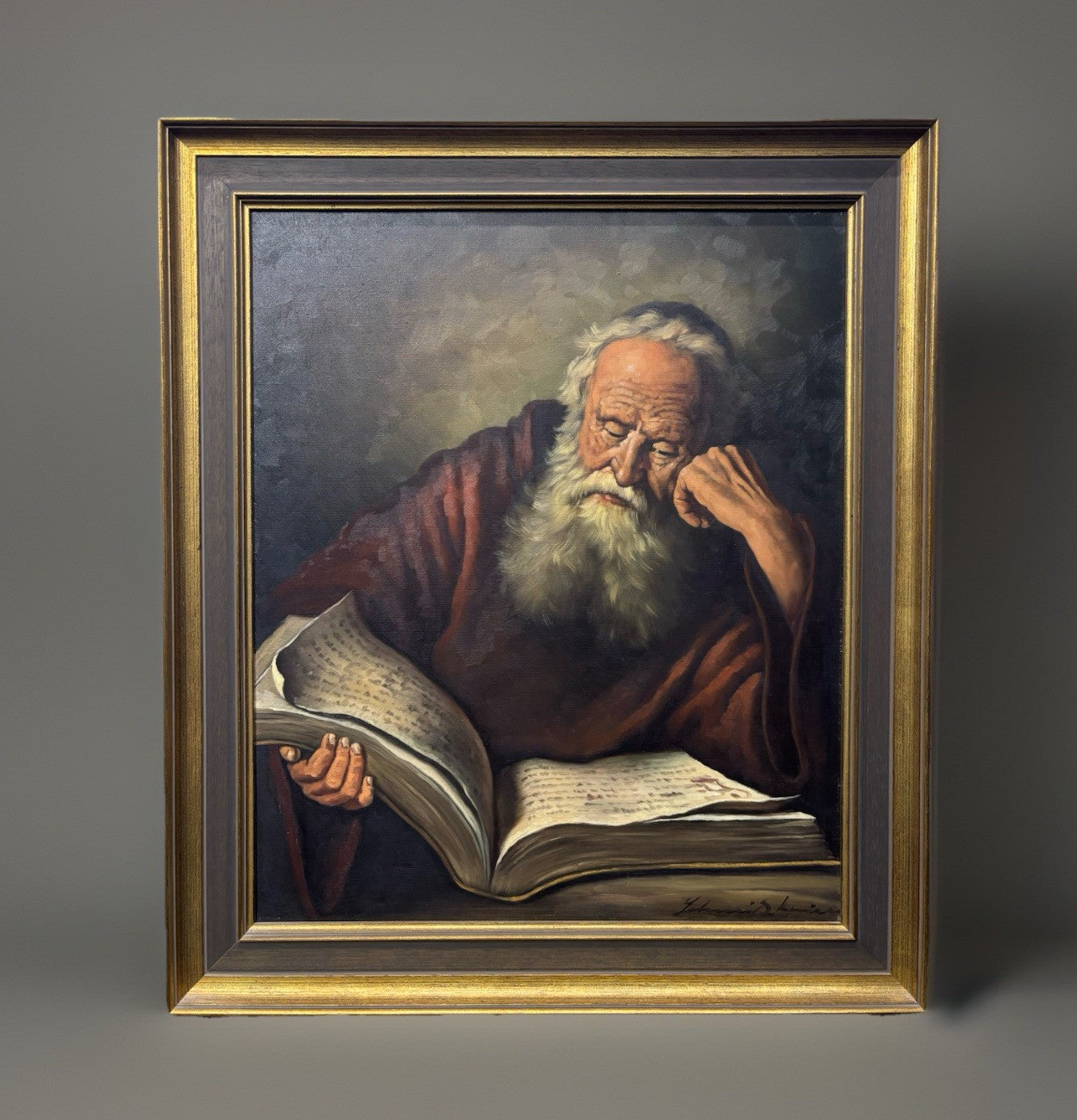 Bild Ölgemälde "Der Eremit" nach Salamon Koninck signiert gerahmt ca. 61 x 73 cm