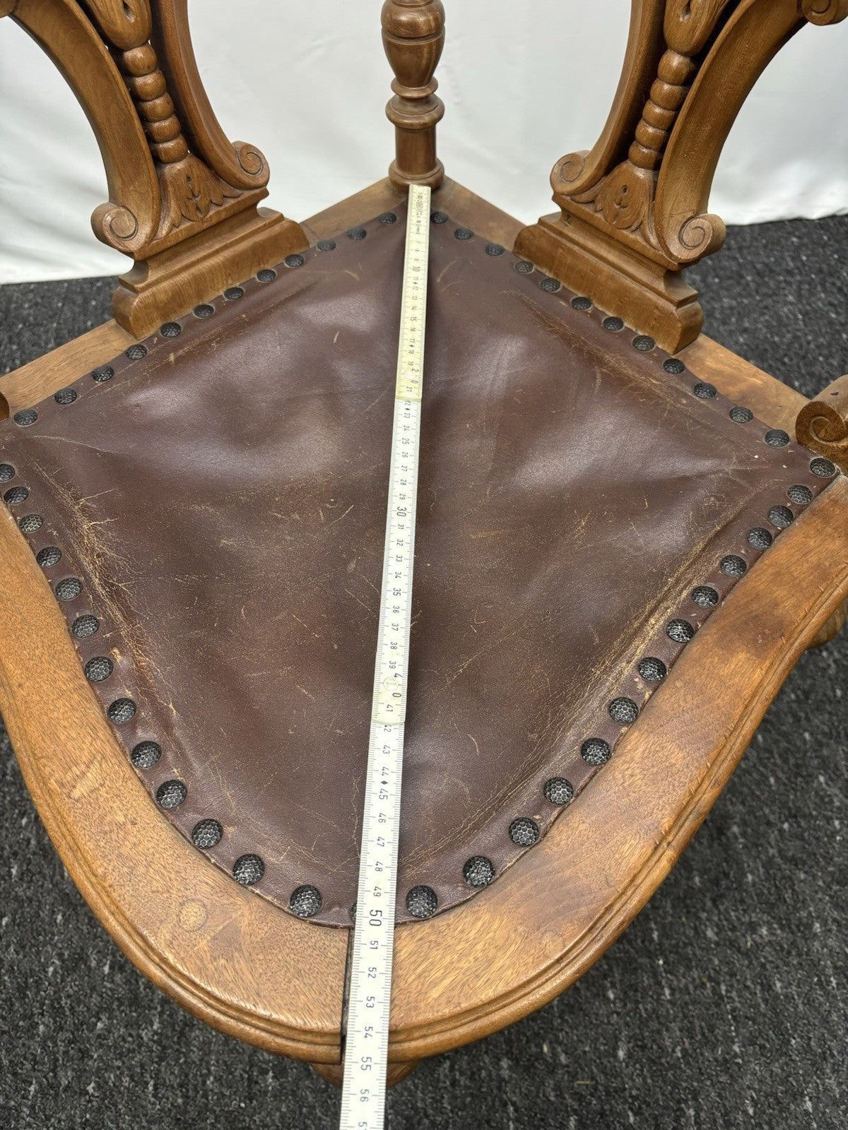 Eckstuhl Corner Chair Captainstuhl Antik Massivholz Leder Art Deco