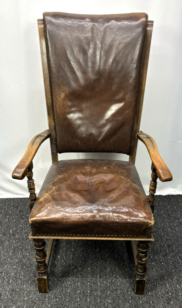 Thronstuhl Armlehnstuhl Antik Art Deco Massivholz Leder Hochlehner