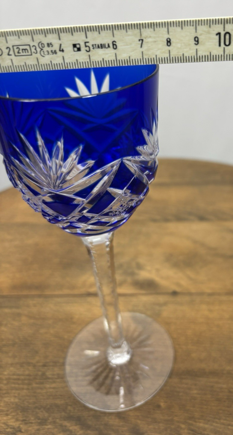 Römer Kristall Glas Weinglas blau Stil Baccarat um 1916 Vintage