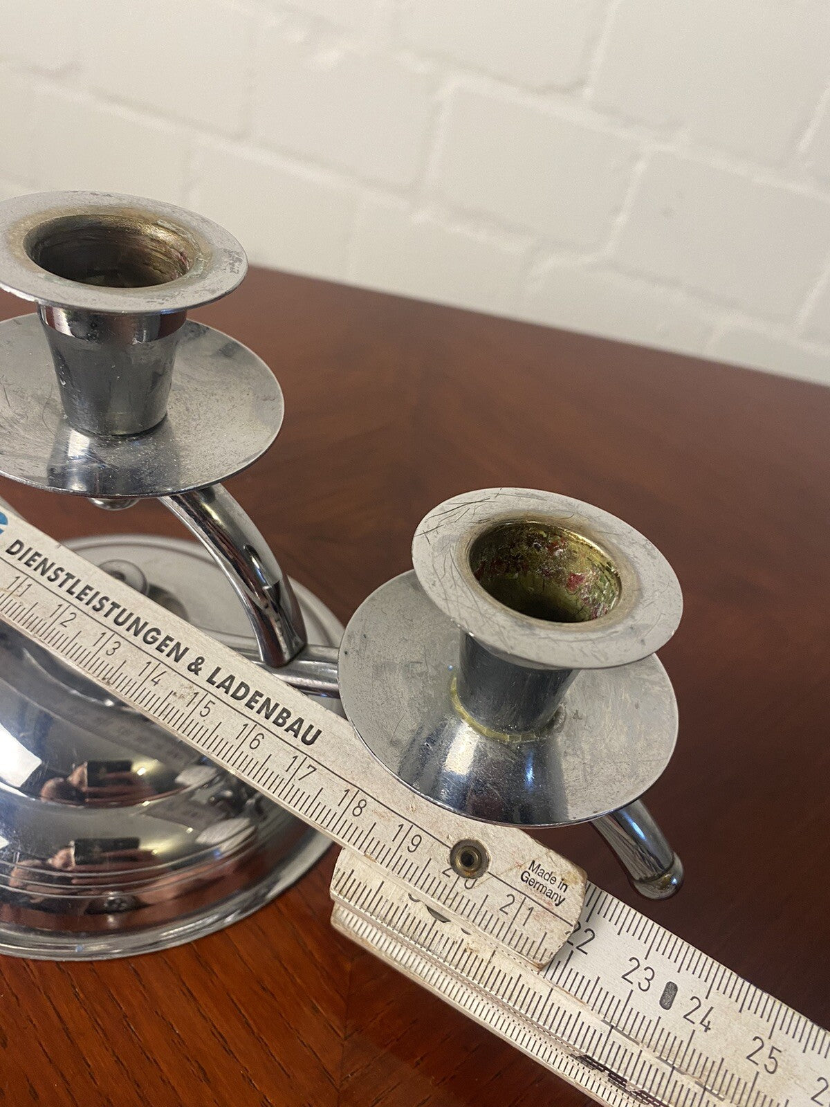 Kerzenständer, dreiflammig, Chrom, Art Deco