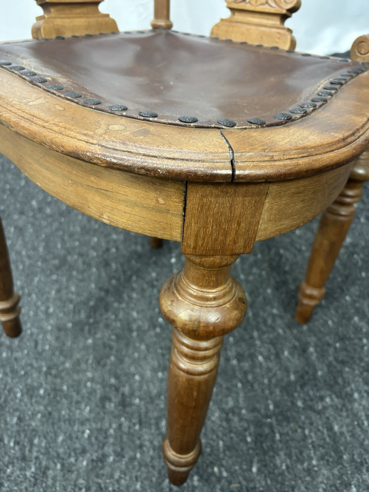 Eckstuhl Corner Chair Captainstuhl Antik Massivholz Leder Art Deco