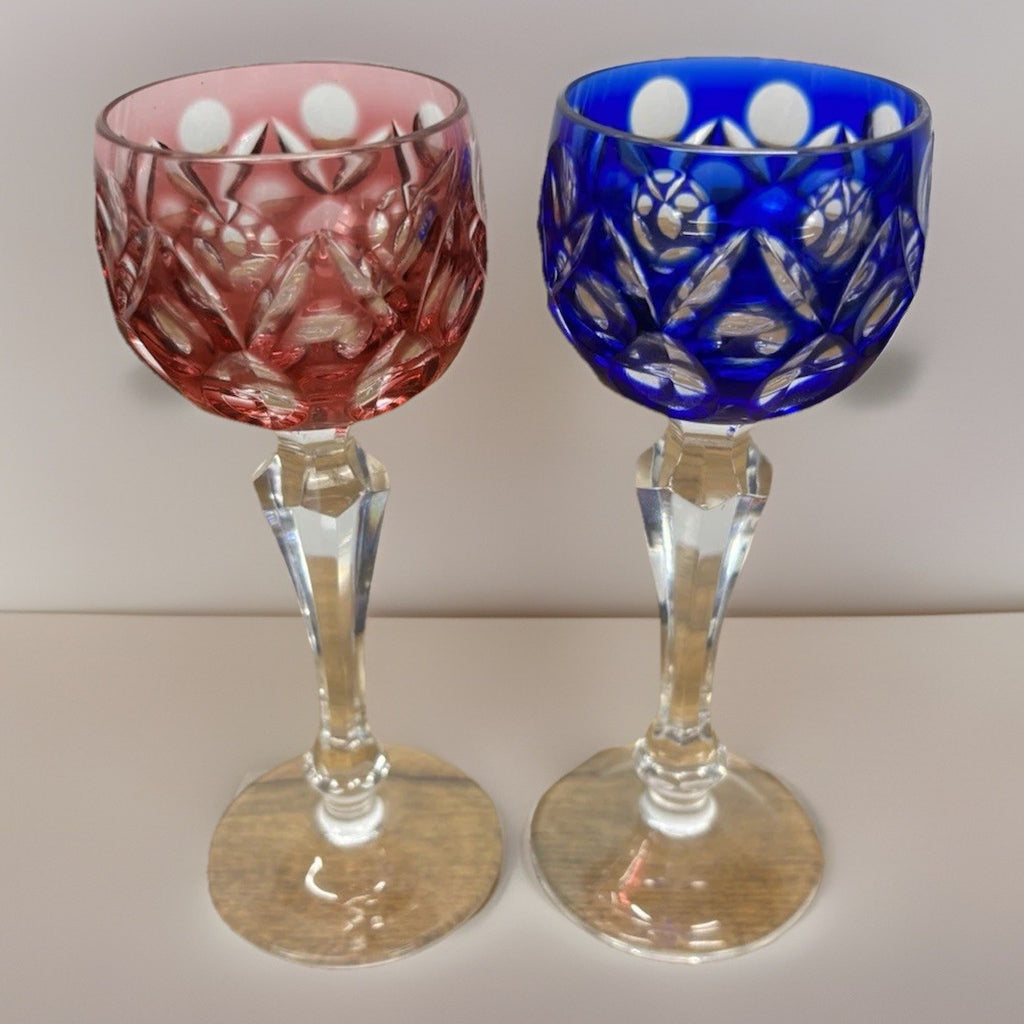 2x Römer Kristallglas Baccarat Likör Schnaps Vintage rot blau