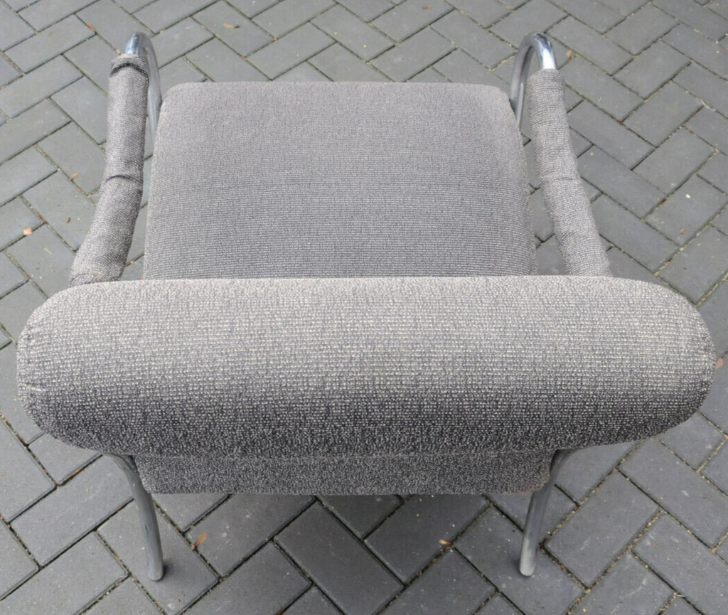 Stahlrohr Sessel  Vintage Bauhaus Stil  Stahlrohrmöbel Polster grau Chrom Stoff