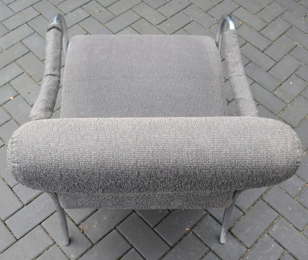 Stahlrohr Sessel  Vintage Bauhaus Stil  Stahlrohrmöbel Polster grau Chrom Stoff