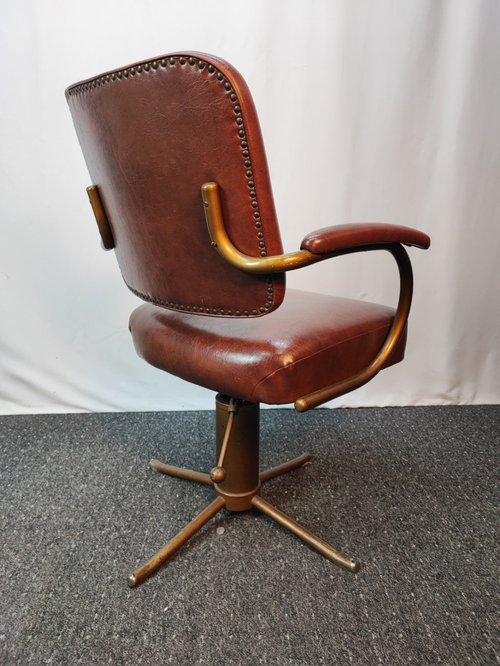 Vintage USA Bürostuhl 60er Drehstuhl Messing Leder Mid-Century Office Retro