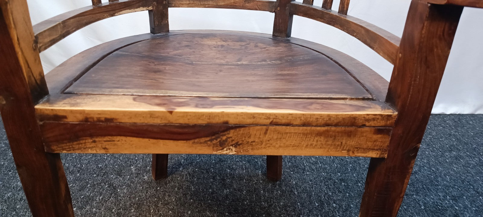 1 von 2 Teakholz Stuhl Kolonialstil Massiv Armlehne Vintage Esszimmer Sessel