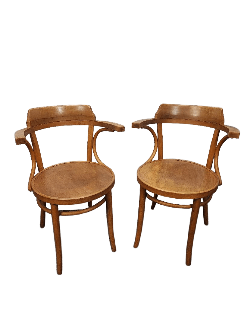 2x Bugholz Armlehnstuhl Paar Kaffeehausstuhl Thonet-Stil Vintage Buche - Wesel Antik Kunst Vintage