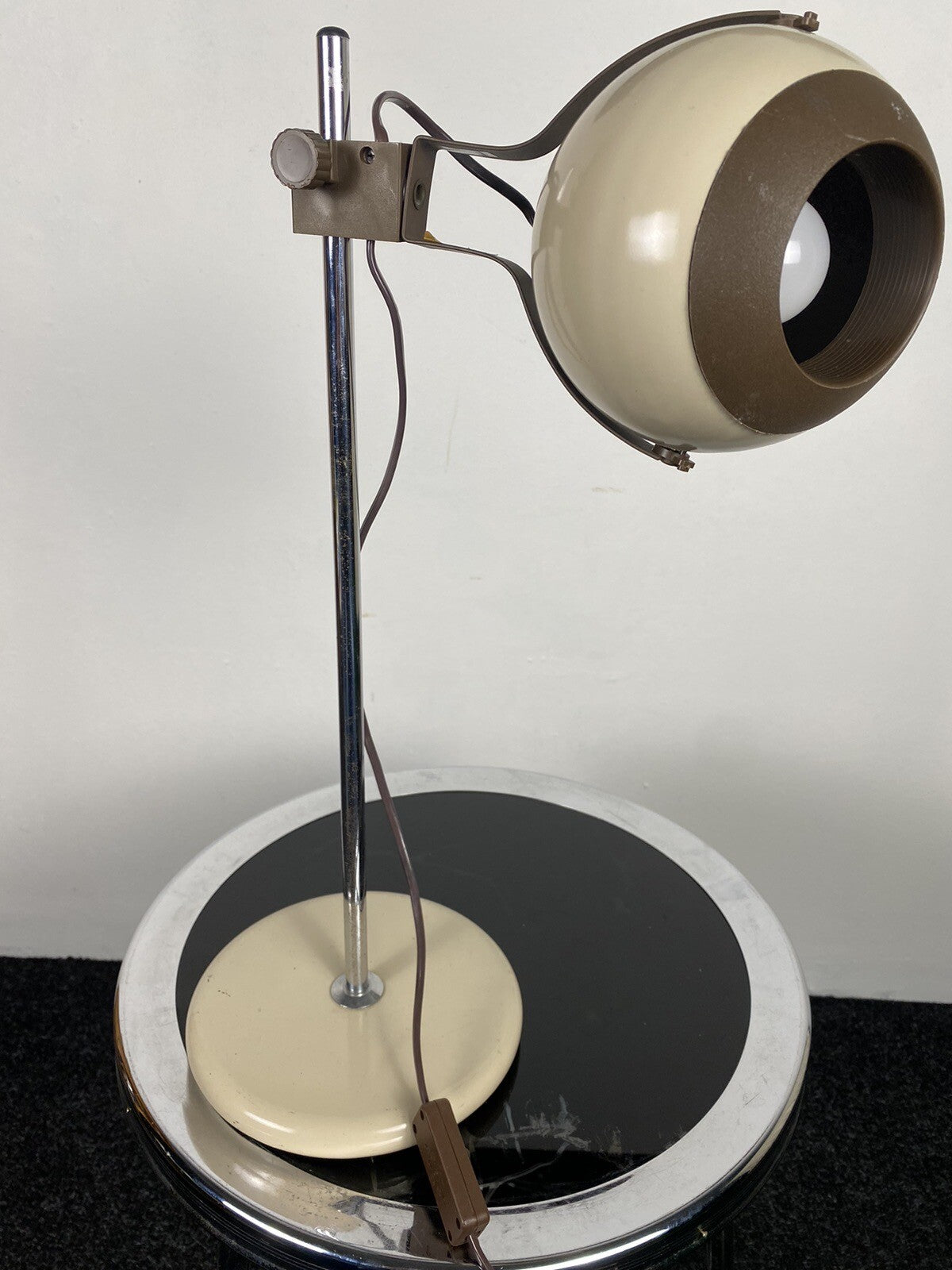 Space Age Kugellampe Eye Ball Schreibtischlampe Vintage 70er, cremeweiß