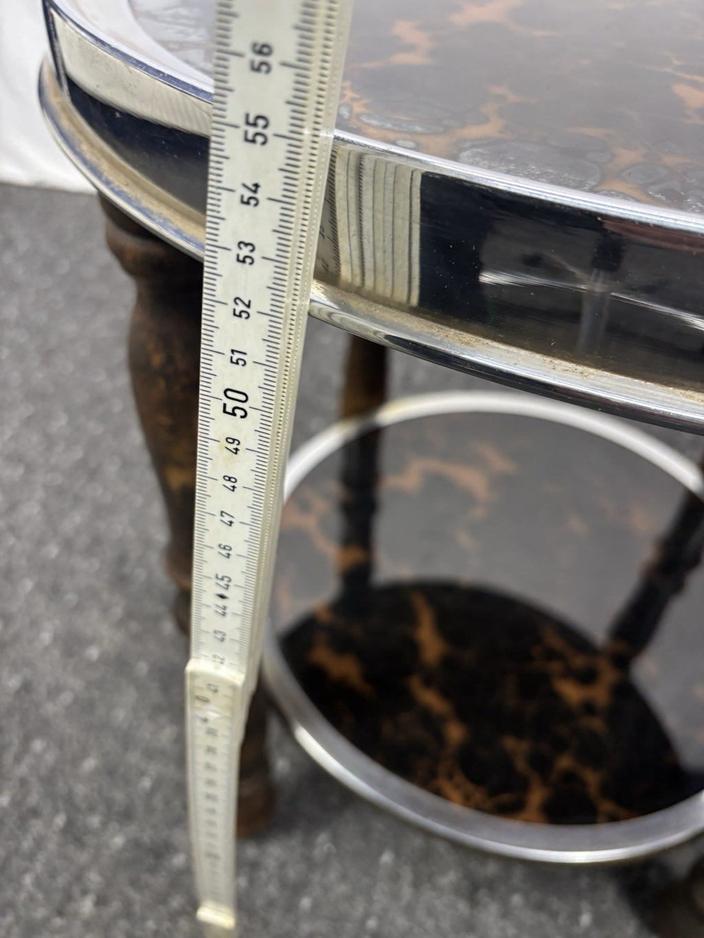 Beistelltisch Rauchertisch Rund Art Deco Holz Glas 2 Böden Vintage