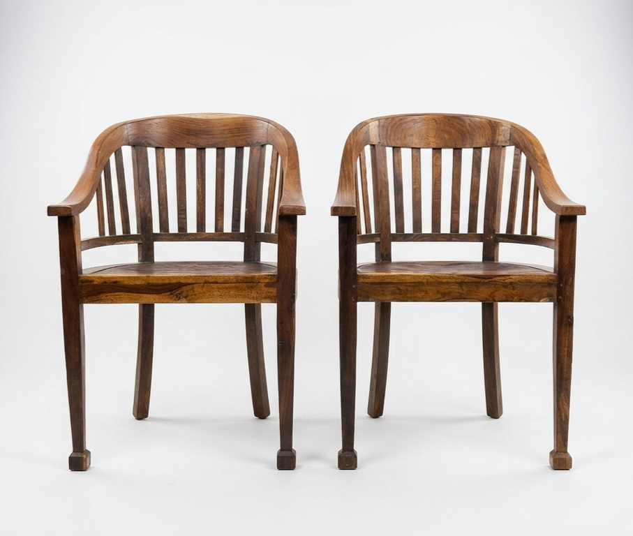 1 von 2 Teakholz Stuhl Kolonialstil Massiv Armlehne Vintage Esszimmer Sessel