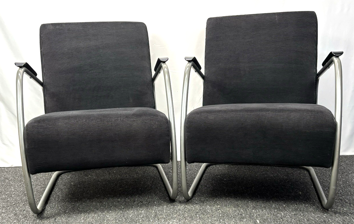 1 von 2 Sessel Bauhaus Stahlrohr Stoffbezug Freischwinger Fauteuil Thonet Gispen