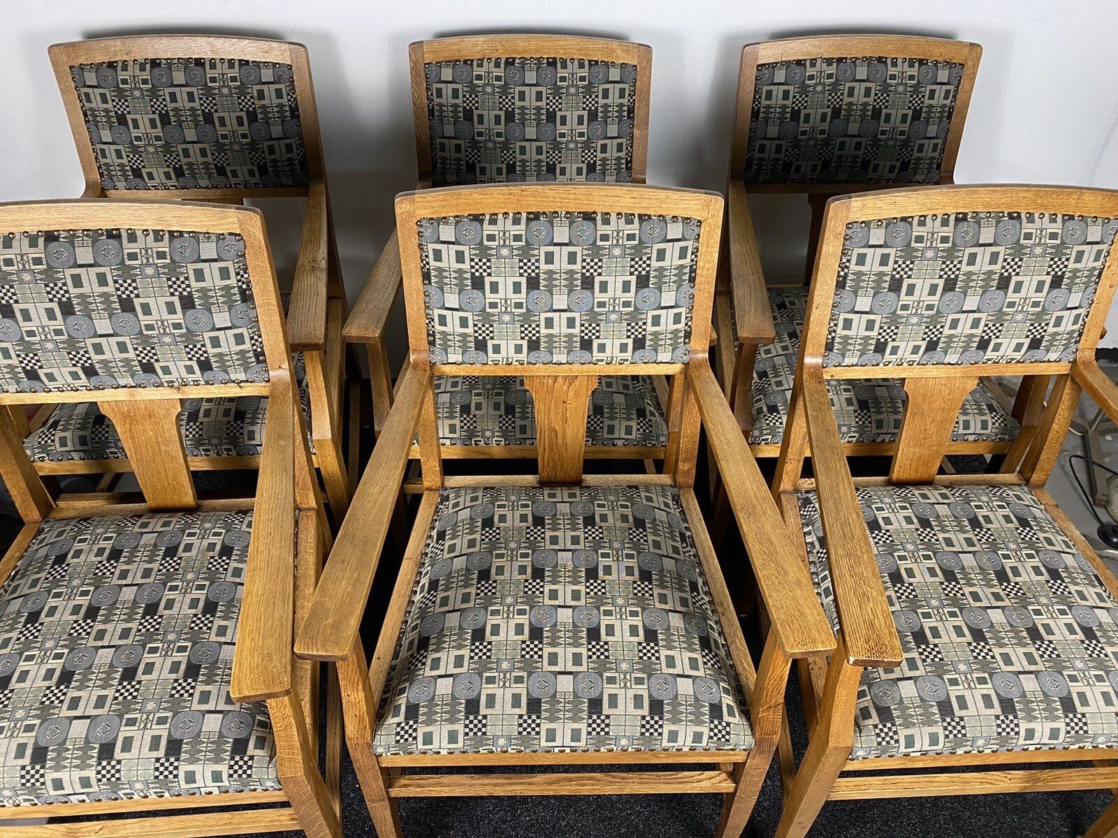 1von 5 Bürostuhl Stoff Wiener Werkstätte Entwurf Josef Hoffmann Art Deco Bauhaus