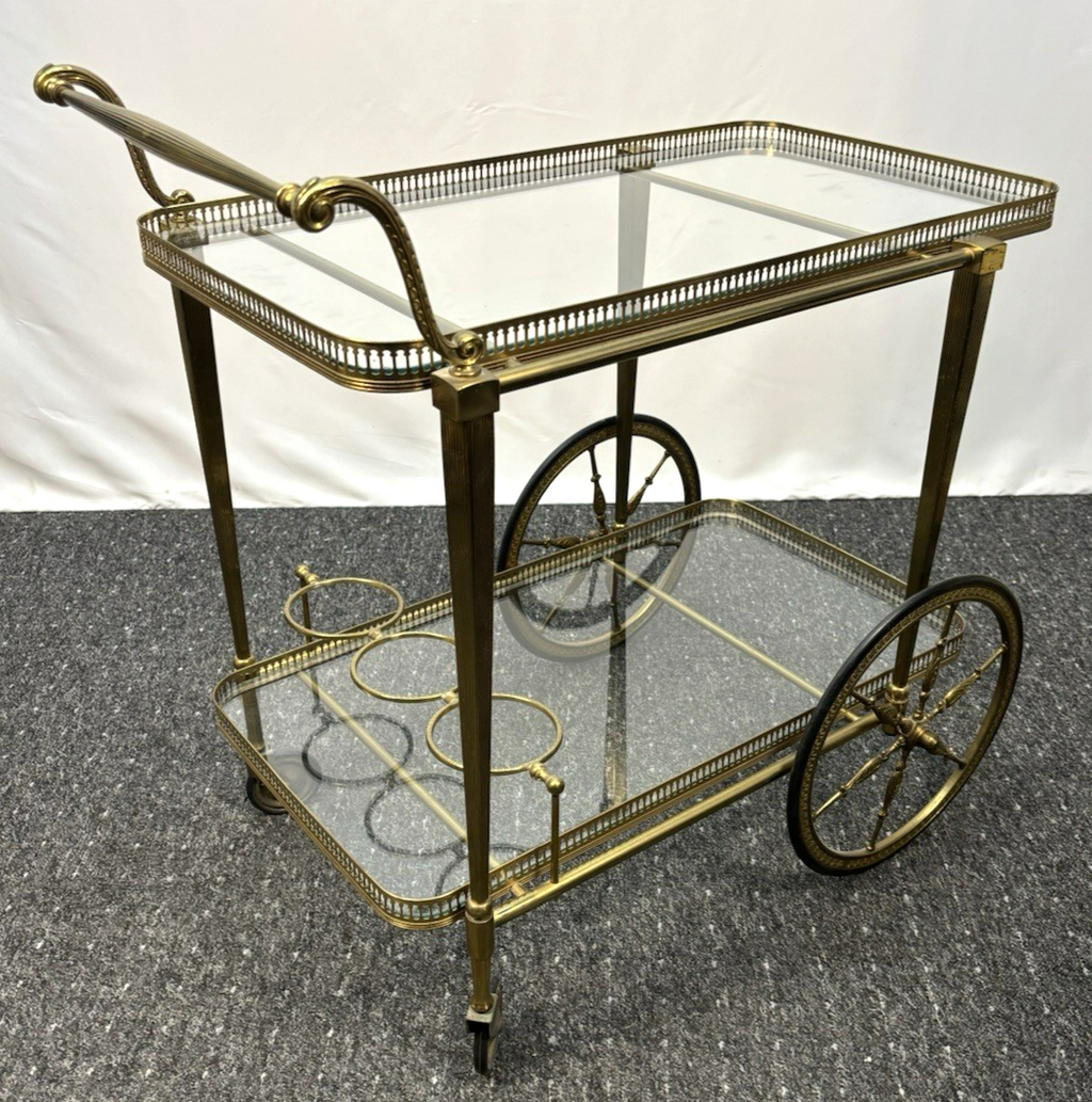 Teewagen Servierwagen Barwagen Messing auf Rollen Art Deco Bauhaus Vintage