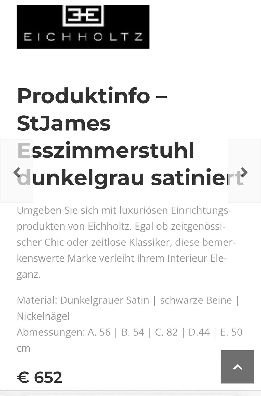 EICHHOLTZ St James Design Esszimmerstuhl dunkelgrau satiniert Vintage Polster