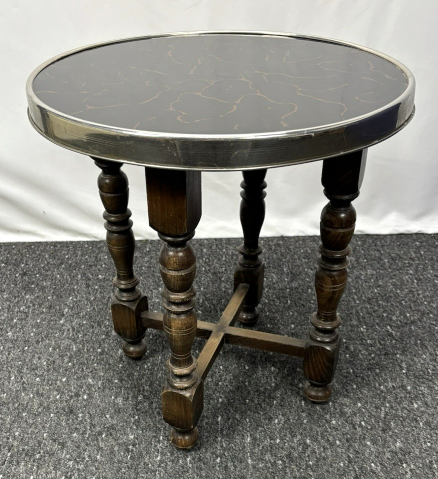 Beistelltisch Rund Rauchertisch Antik  Art Deco Holz Glas ca. 55 cm hoch