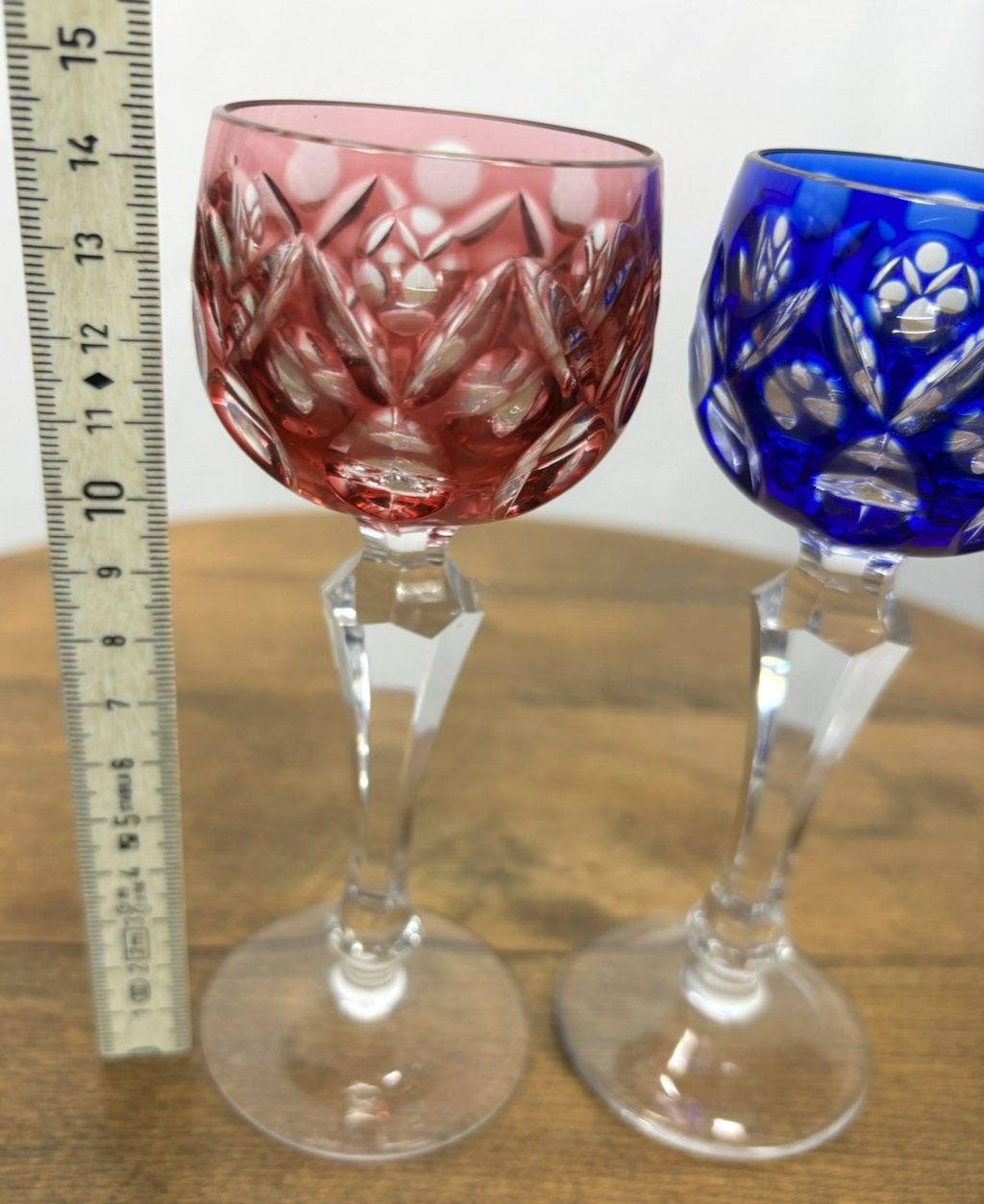 2x Römer Kristallglas Baccarat Likör Schnaps Vintage rot blau