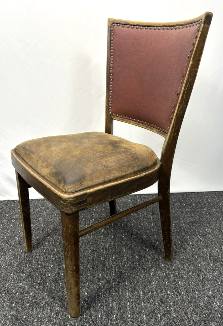 2er Set Küchenstuhl Esszimmer Holz Leder Art Deco Antik Vintage zur Restauration