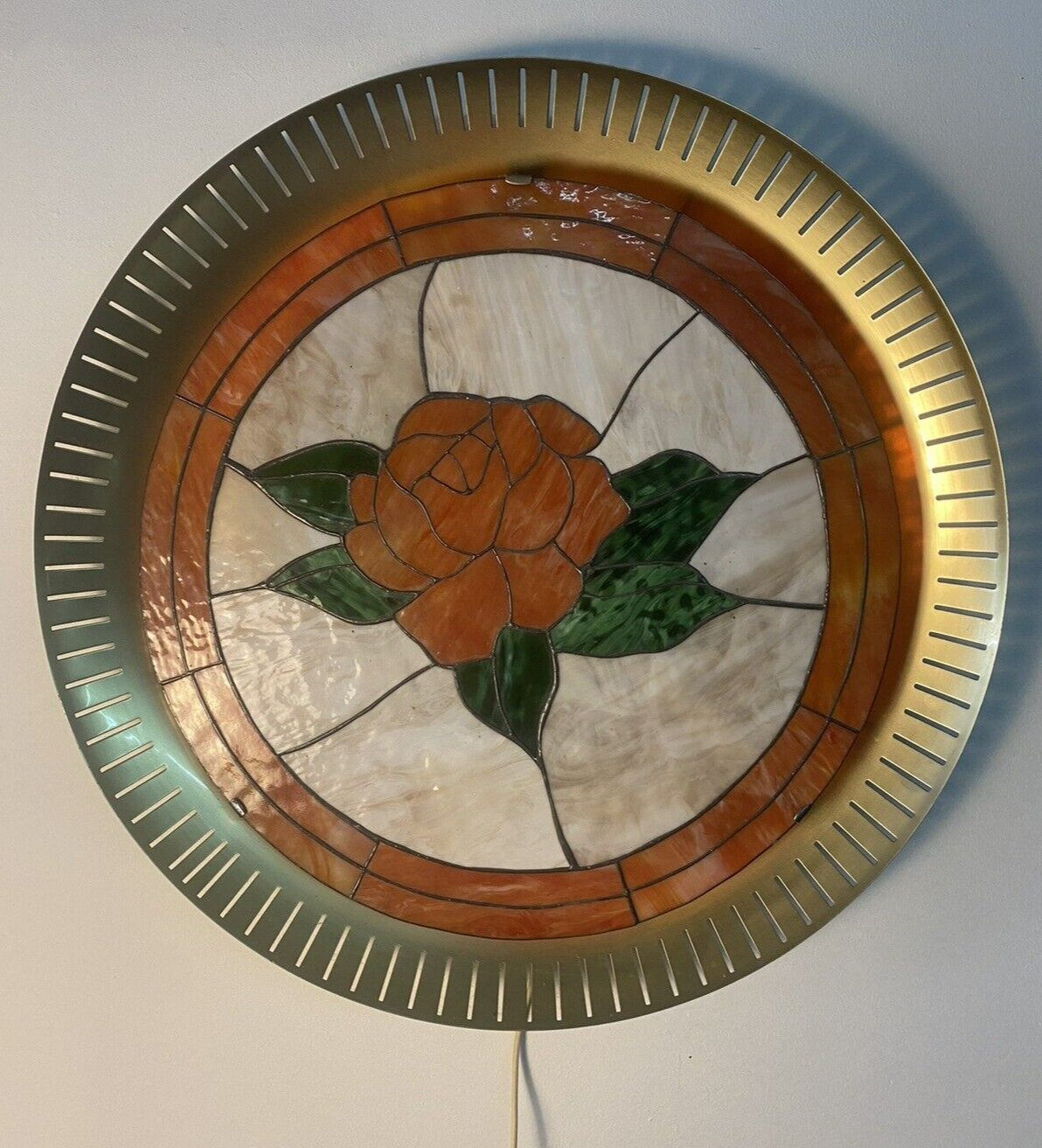 Wandleuchte Glasmalerei Messing  Lampe groß Vintage 85 cm Durchmesser