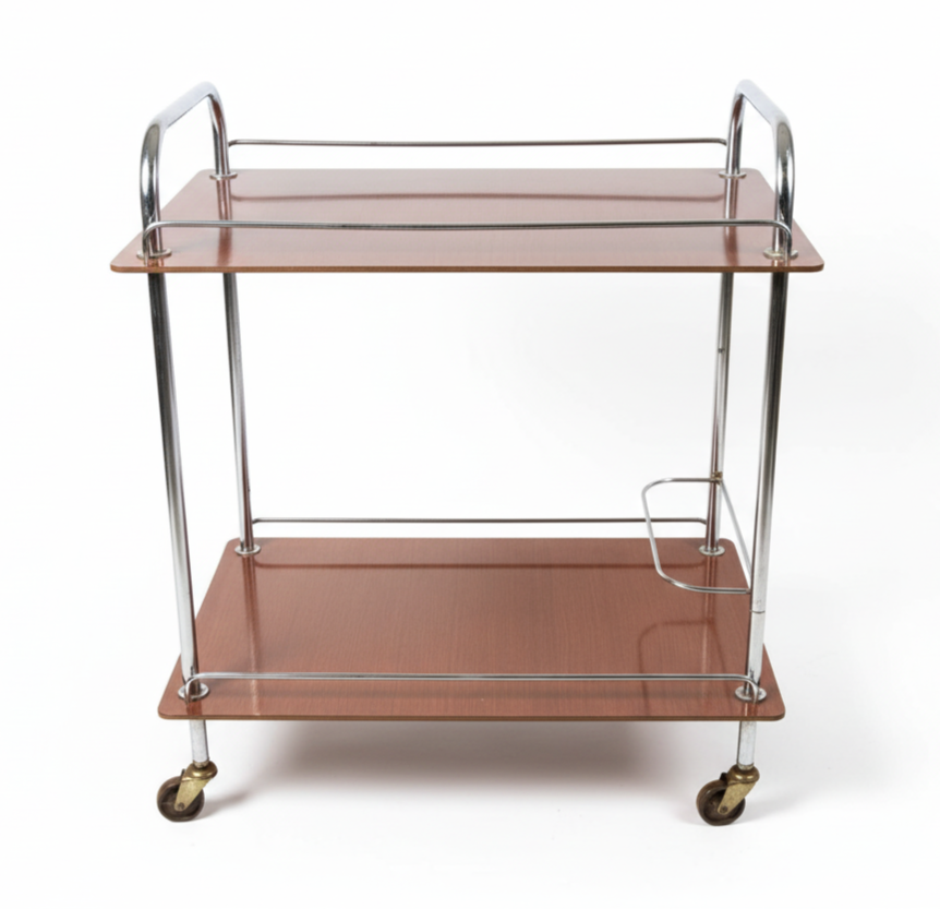 Vintage Teewagen Servierwagen Art Deco, Chrom, Küchenwagen Cocktail  Mid Century