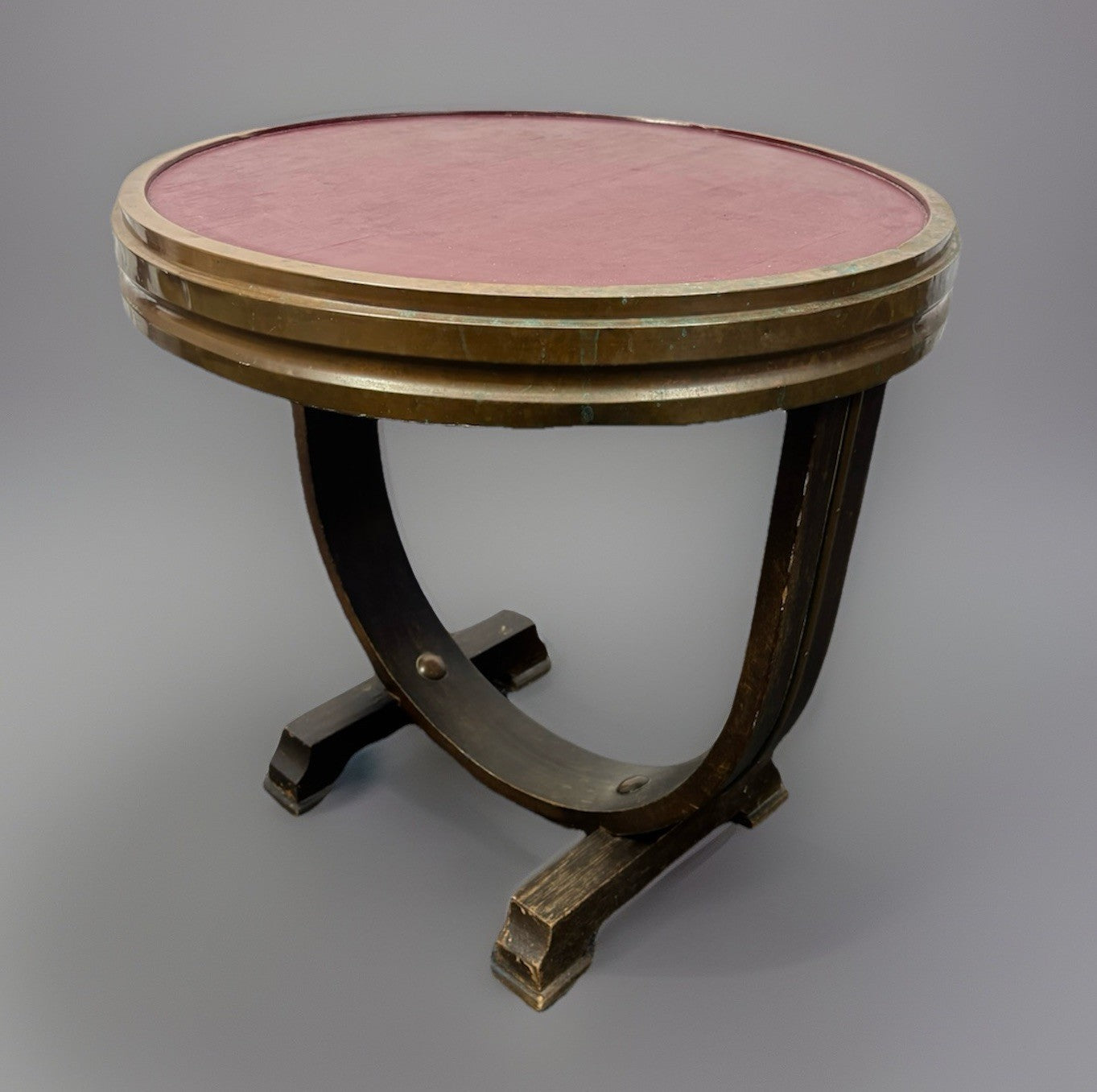 Tisch Rund Beistelltisch Art Deco Vintage Antik Kupfer Holz ca. 53 cm