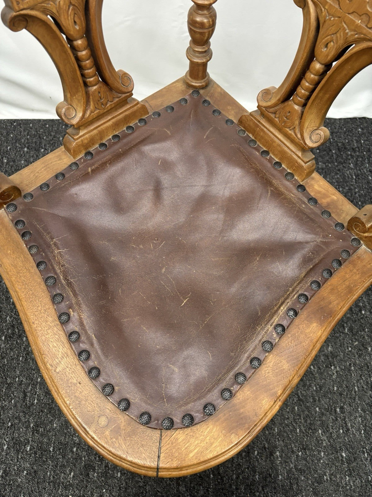 Eckstuhl Corner Chair Captainstuhl Antik Massivholz Leder Art Deco