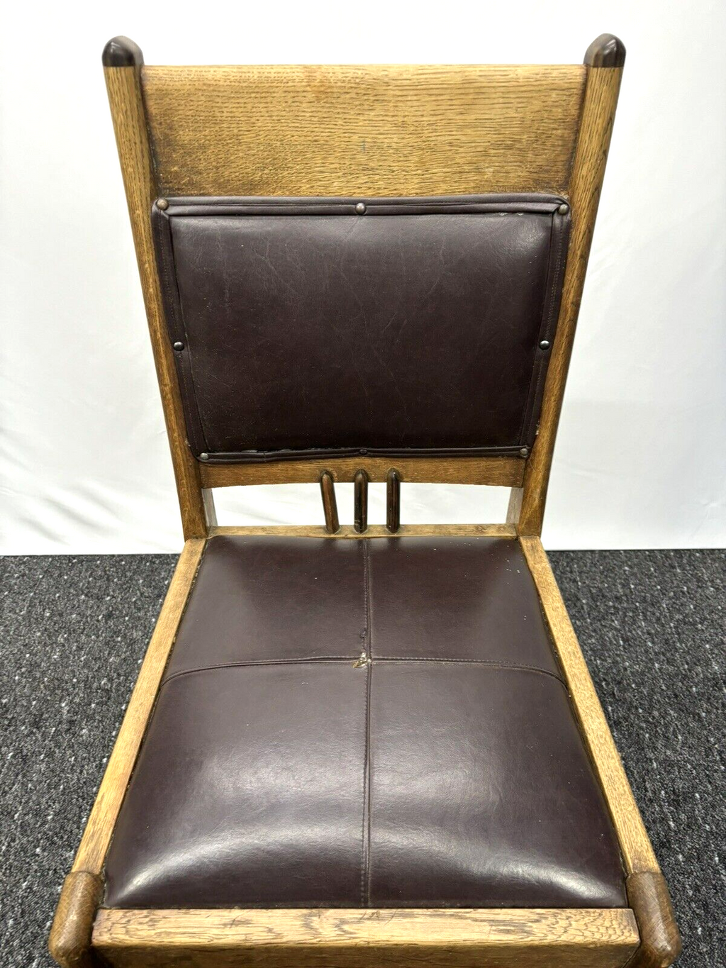Massiv Holzstuhl Leder Art Deco Vintage Büro Esszimmer Massivholz Eiche
