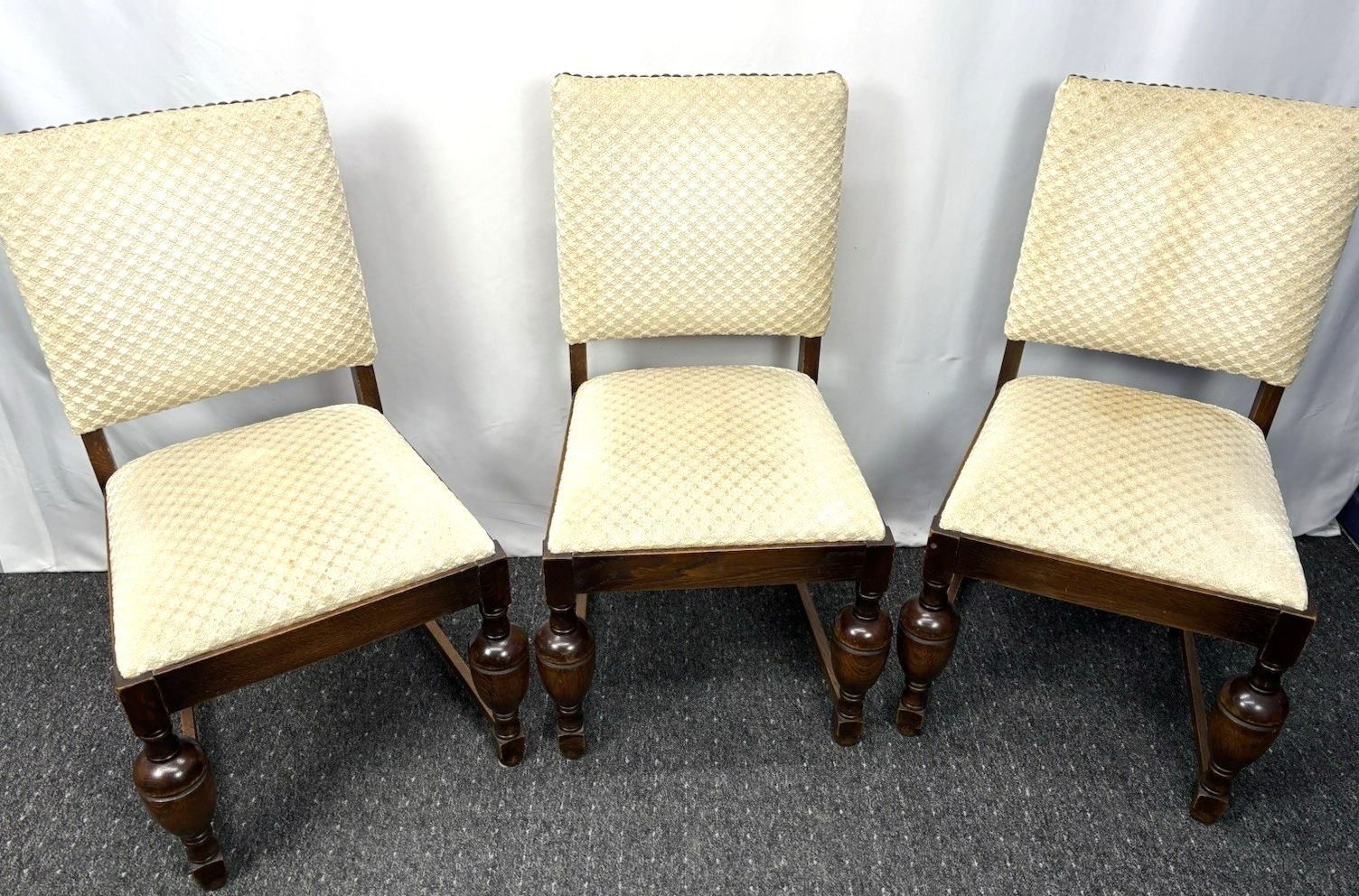 4er Set Esszimmer Stuhl Massivholz Stoffbezug Art Deco Vintage