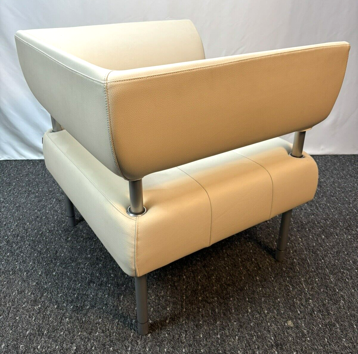 ORIGINAL Sitland Ledersessel Italien Design Sergio Bellin Cremeweiß Vintage