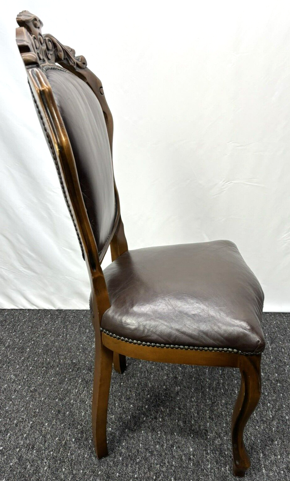 Stuhl Set 4tlg, Barock, Art Deco, Leder, Holzschnitzarbeiten, Esszimmer, Antik