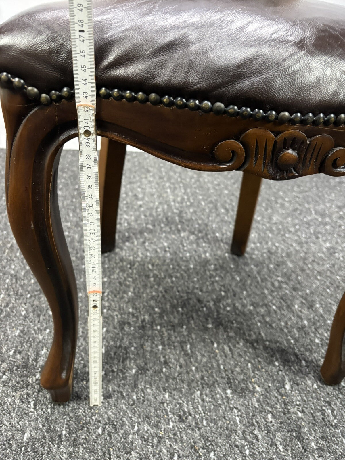 Stuhl Set 4tlg, Barock, Art Deco, Leder, Holzschnitzarbeiten, Esszimmer, Antik