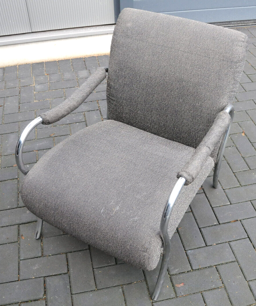 Stahlrohr Sessel  Vintage Bauhaus Stil  Stahlrohrmöbel Polster grau Chrom Stoff