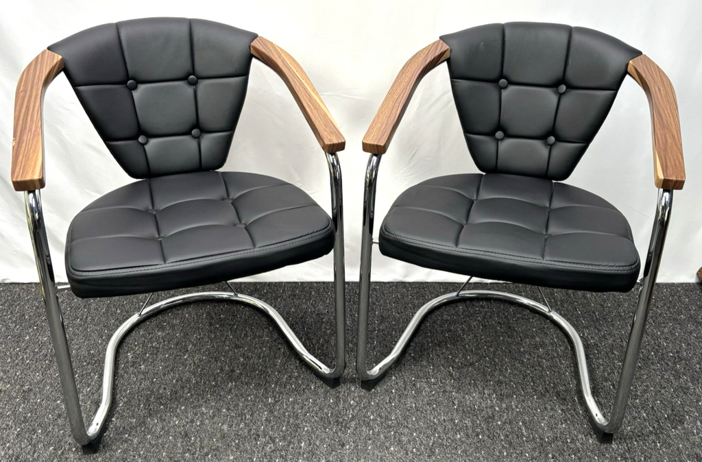 1 von 6 Stuhl Gropius Vintage Kunstleder silber schwarz Büro Esstisch Bauhaus